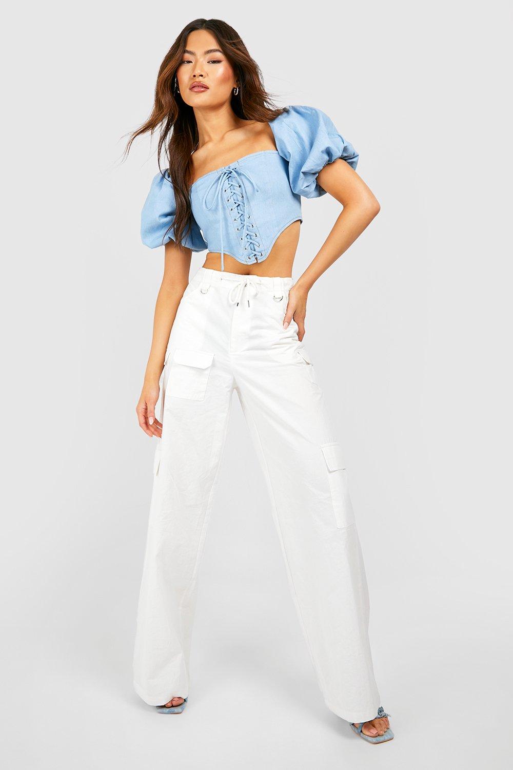 Lace up clearance puff sleeve top